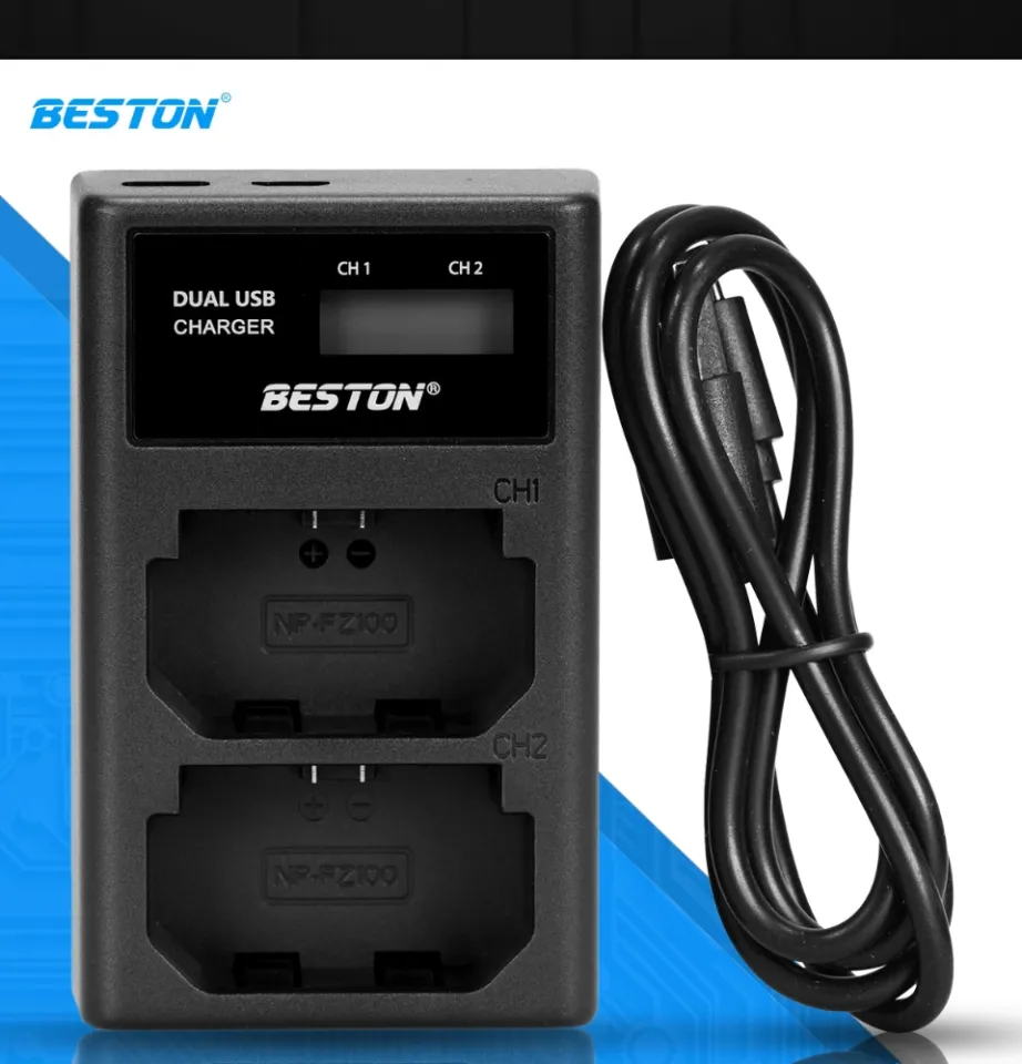 BESTON FZ100 LCD Dual USB Charger (Micro USB Type-C) for Sony 