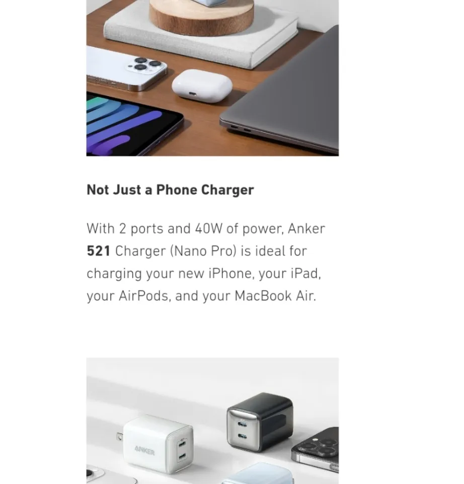 Anker 40W Nano Pro Dual Port USB C Charger, PIQ Durable