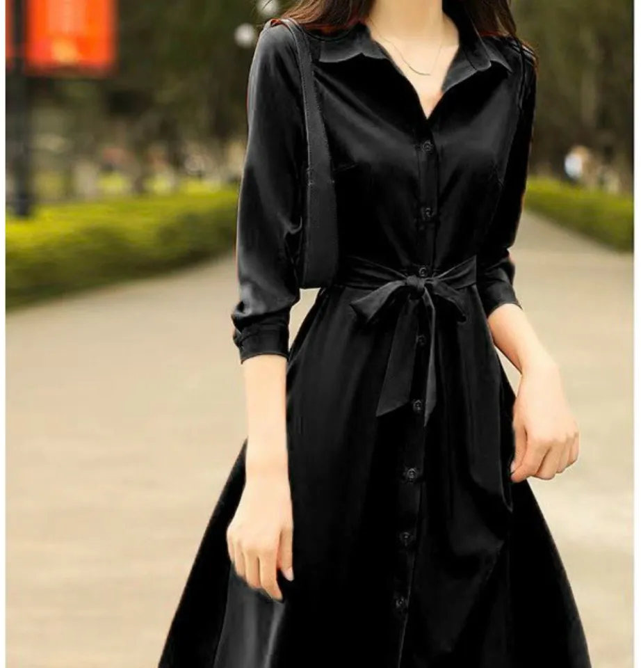 Váy sơ mi nữ form rộng, đầm kẻ sọc dáng suông có dây thắt eo, đầm phong  cách Hàn Quốc, Bitami | Lazada.vn