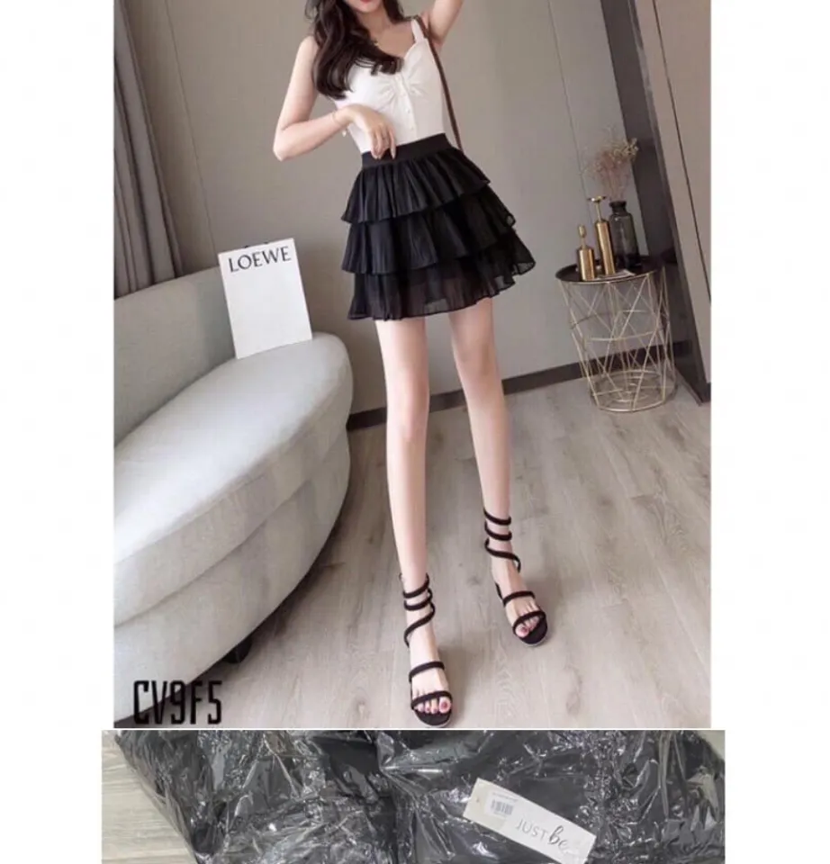 CV002 - Chân váy xòe nhún bèo Ulzzang xinh xắn (có quần lót) hai màu trắng  đen, chân váy ngắn công chúa tiểu thư bánh | Shopee Việt Nam