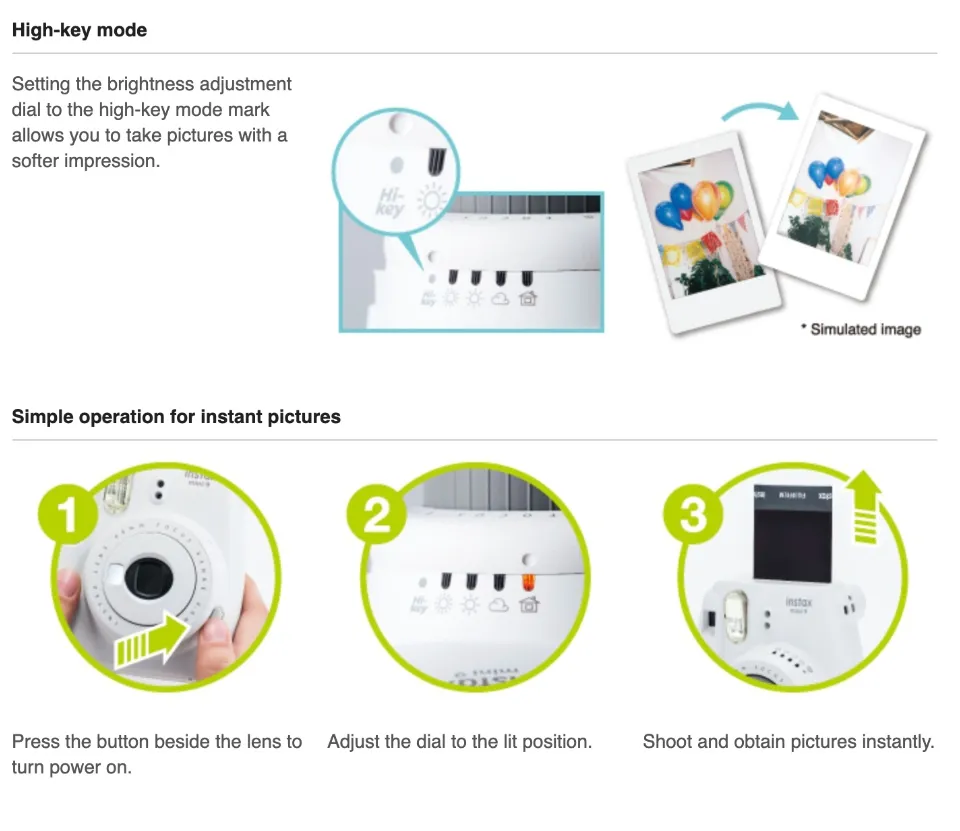 Hi Key Mode Instax Mini Flash Settings FUJIFILM INSTAX MINI