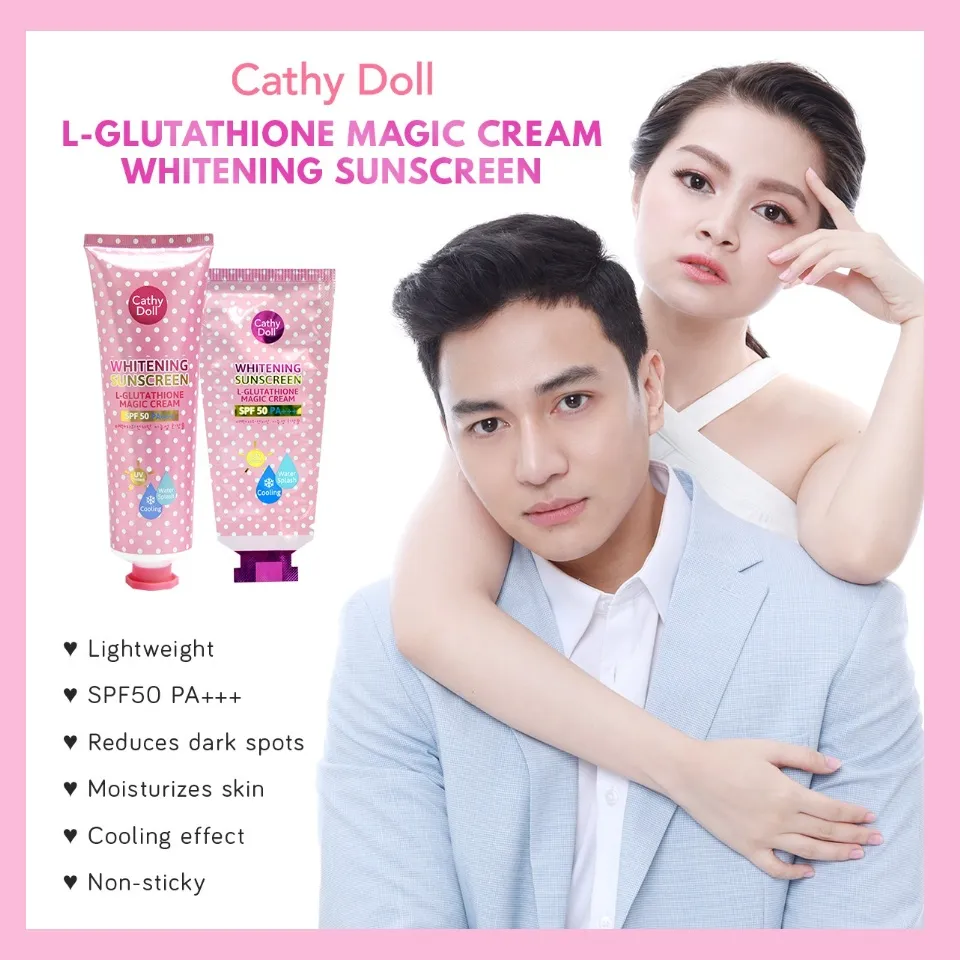 CATHY DOLL L-Glutathione Magic Cream SPF50 60ml, No. 1 Whitening Sunscreen, Waterproof, Skin Whitening, Skin Moisturizing, Sun Protection, Pore Tightening
