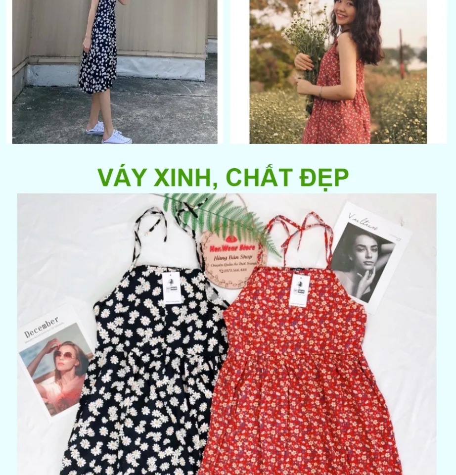 Váy 2 dây hoa nhí vintage dáng dài HOA HỒNG ĐEN form xòe đi biển - Tìm  Voucher