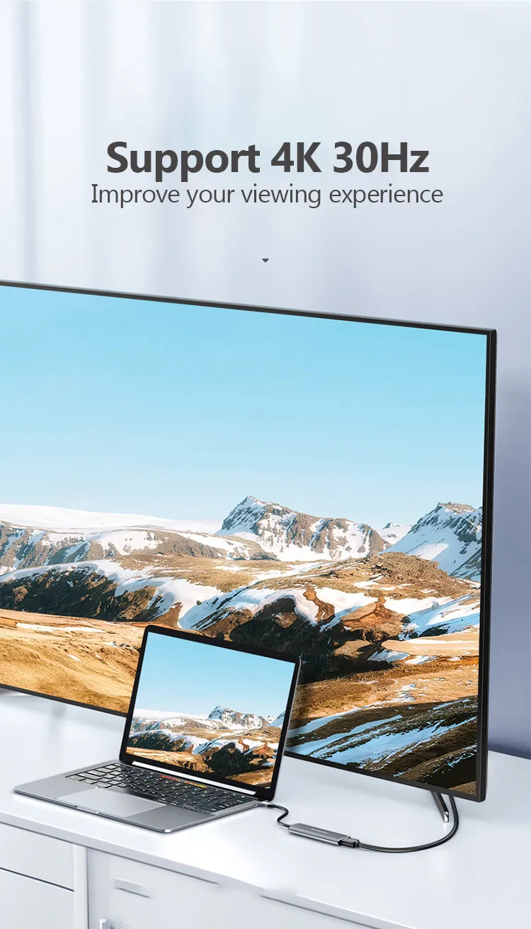 Samzhe 5-in-1 USB-C Hub HDMI PD LAN 4 <div>5-Ports Expansion</div> <div data-spm-anchor-id="a2o42.pdp_revamp.product_detail.i0.622c2165xz5SiF">SAMZHE USB C HUB adds 2 x USB 2.0 ports, a 4K HDMI port , a 100W Power Delivery Charger port a ethernet port to your laptops/smartphones through a USB C, upgrade your laptop/ tablet/ smartphone.</div> <div></div> <div>4K High Definition HDMI Video Ouput</div> <div>The USB C/ Thunderbolt 3 to HDMI adapter supports high resolution up to 4k@30Hz or 1080P@60Hz, making you or your family enjoy a better visual feast on larger smart TV or home theater.</div> <div>For 4K resolution, HDMI Cable length should shorter than 5M. Note: Pls do not plug and unplug the HDMI port when the hub is power on.</div> <div></div> <div>100W USB C Power Delivery Fast Charger</div> <div>The USB C hub is equipped with a USB C port that supports full speed charging to laptops like Macbook Pro. It supports 20V/5A, 15V/3A, 9V/3A, 5V/3A.</div> <div data-spm-anchor-id="a2o42.pdp_revamp.product_detail.i2.622c2165xz5SiF">USB C Female PD charging port support charging laptops only, not for data.</div>