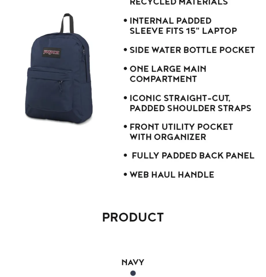 Jansport superbreak backpack outlet navy