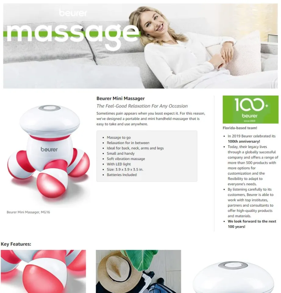Beurer MG16 Mini Massager - Green | Ergonomic Hand-held Vibration Massager  | Battery Operated for use Anywhere | Easy Massage aplication for Your Neck  Back arms and Legs - Lazada | Lazada