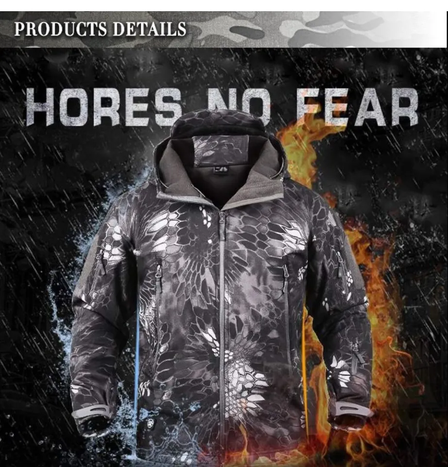 Mens Brand Hiking Jacket Raincoat Multi-pocket Hooded Tactical