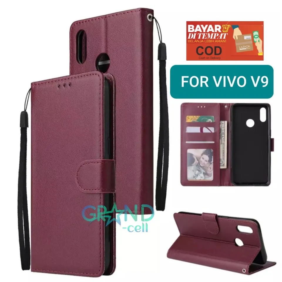 Case hp Wallet Leather FOR VIVO V9 casing hp flip case leather