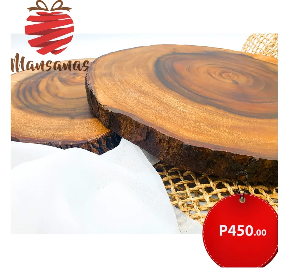 Mansanas Acacia Wood Wooden Cheese board Bark Edge /tray/platter