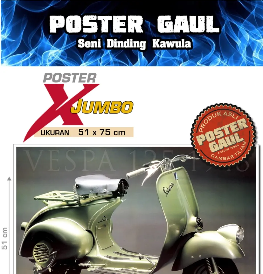 Poster XJumbo SKUTER VINTAGE: PIAGGIO VESPA KLASIK #XJFJP248 ukuran 51 x  75 cm