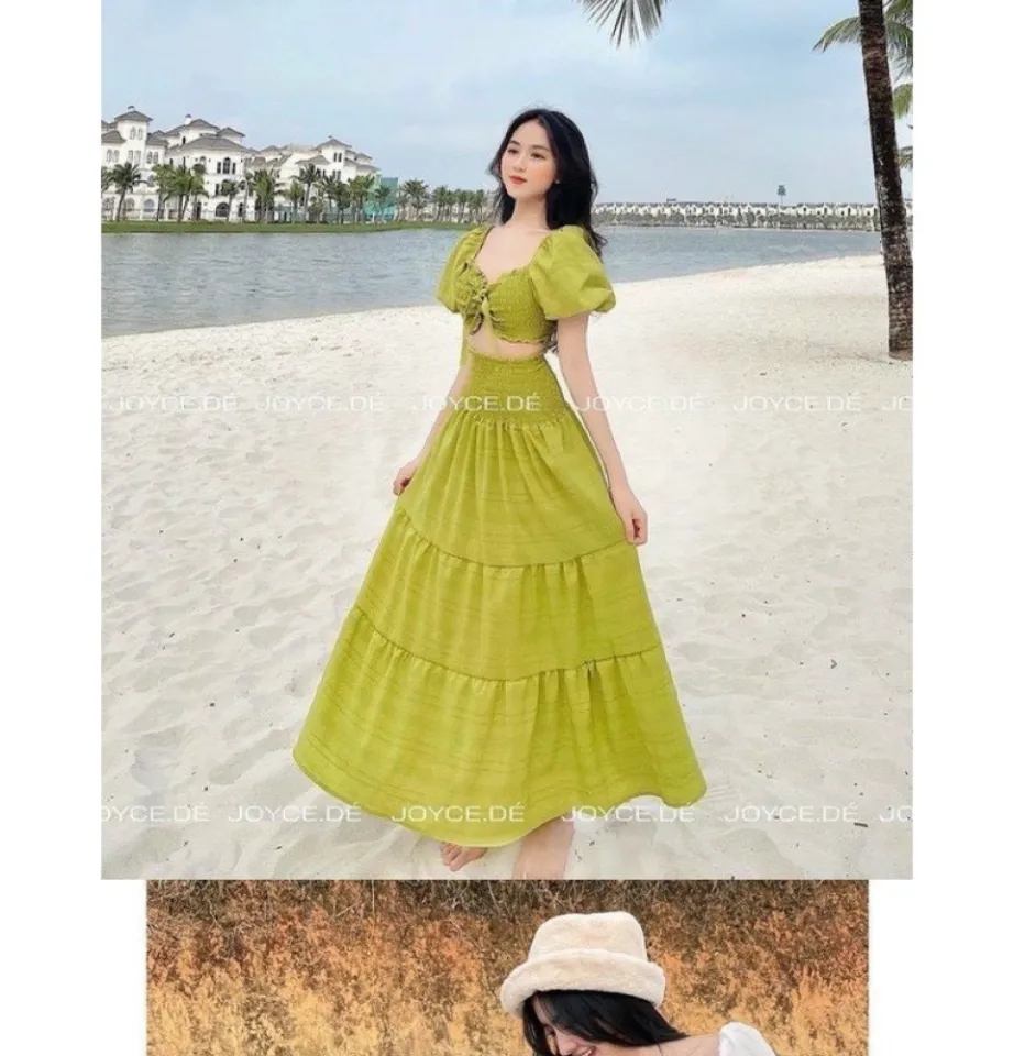 Đầm maxi, váy đi biển chất liệu Đũi tơ hàn cao cấp, mềm mại, thiết kế tầng  xòe suông dáng dài, đi biển đi dạo phố | Shopee Việt Nam