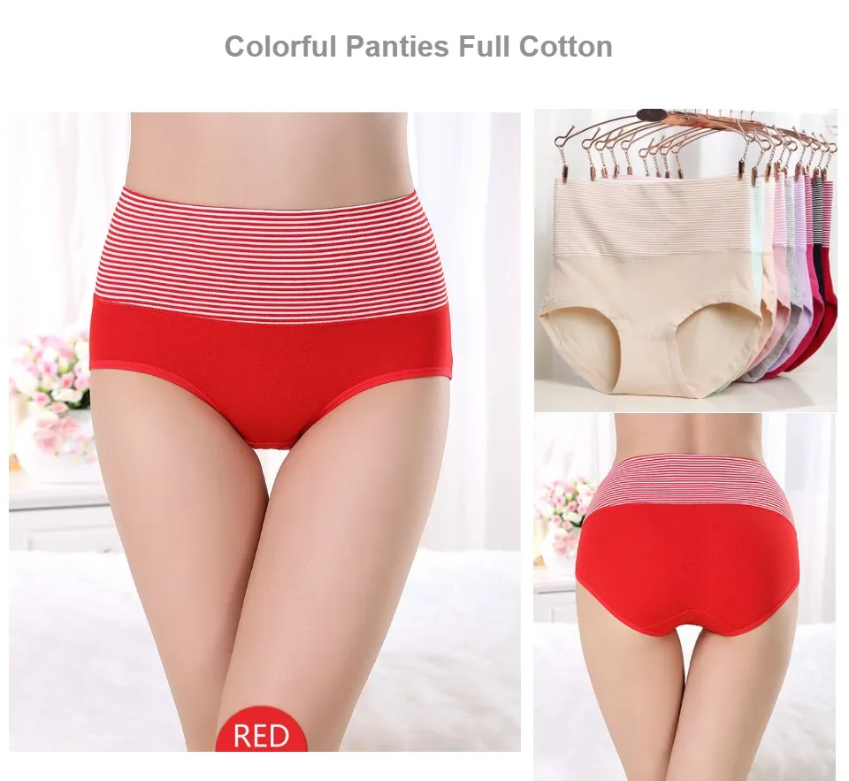 🇲🇾(READY STOCK KL) (3PCS) Set FELLO 100% Cotton High Waist Lady Women  Premium Panty-High Stripe Soft Slimming Panties (3Pcs Set Combo)