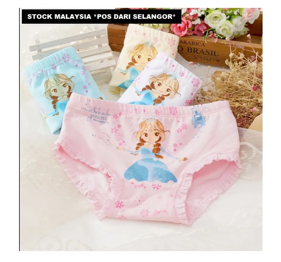 ICE (Ready Stock Malaysia) 4pcs/Lot High Quality Cotton Kids Princess  Design Girls Cartoon Printed Boxer Underwear/Panties