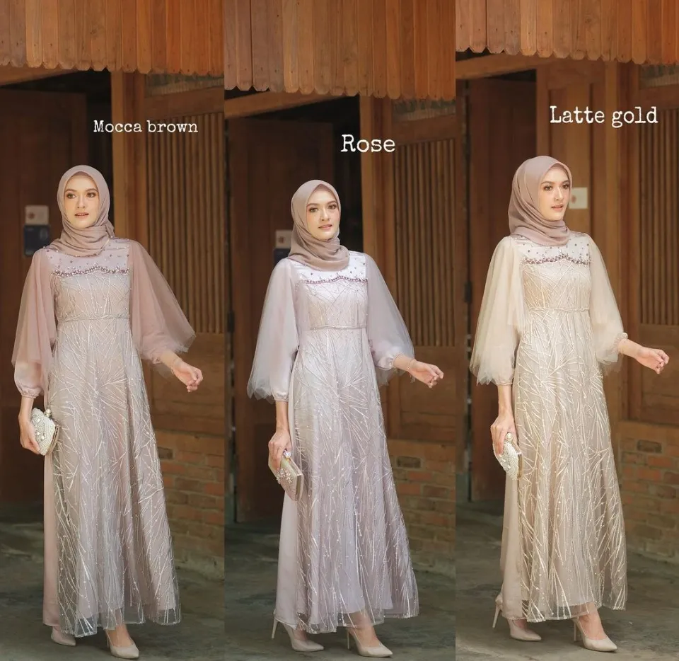 Dress Brukat Wanita Terbaru Modern gamis brokat Luna Series Gamis Wanita Long Dress Wanita Baju Kondangan Wanita Long Dress Kondangan Gamis Brukat modern Dress Brukat Remaja Gamis Remaja