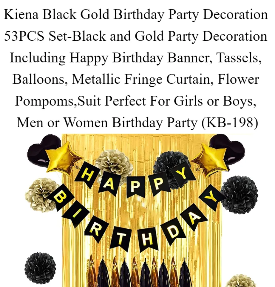 Kiena Black Gold Birthday Decorations for Men Women,38pcs Black