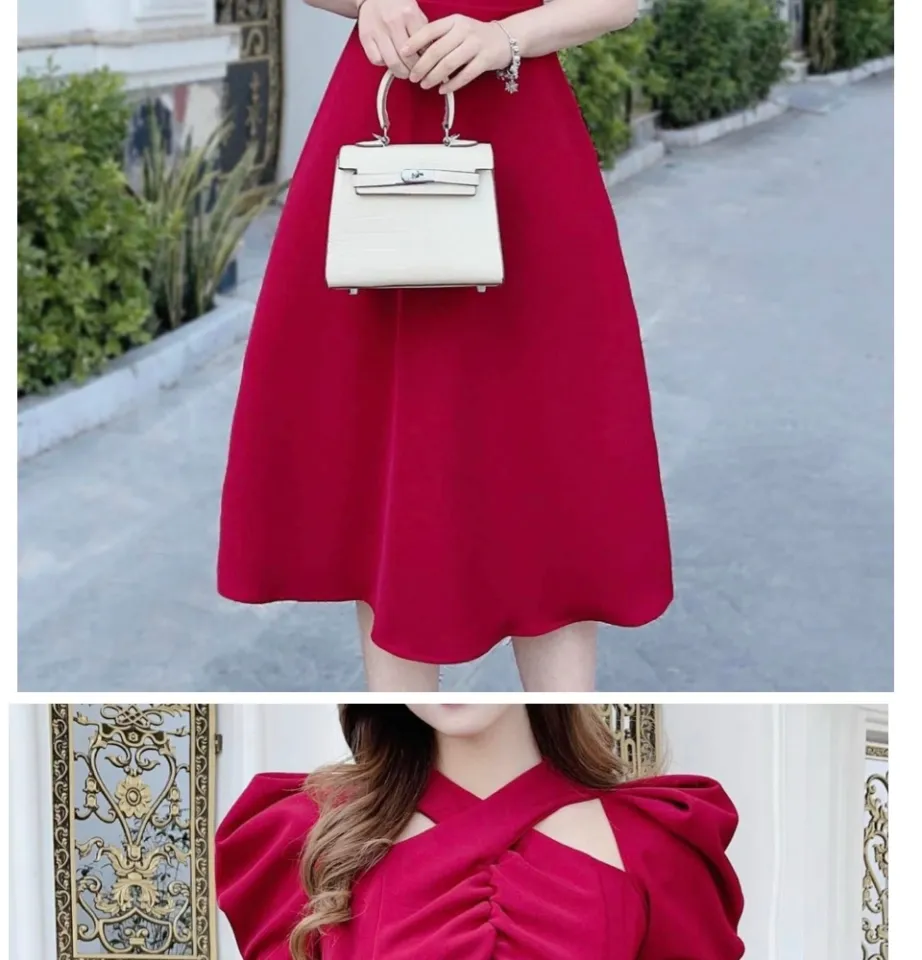 Váy nhung xòe dài tay thiết kế liền thân style hàn quốc, đầm nhung xòe cao  cấp 2 màu đỏ đen - Trang phục khác | ThờiTrangNữ.vn