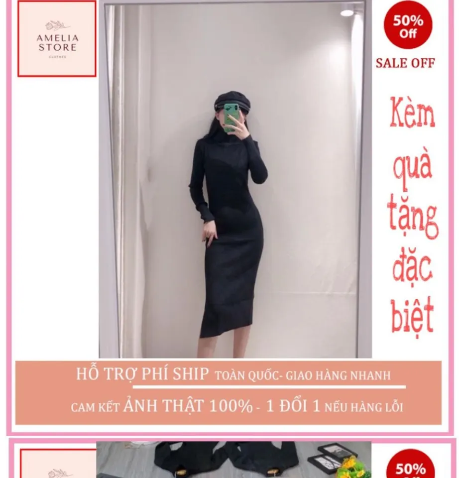 Váy len body cổ tròn dáng dài qua gối sang chảnh thời trang tôn dáng siêu  đẹp | Shopee Việt Nam