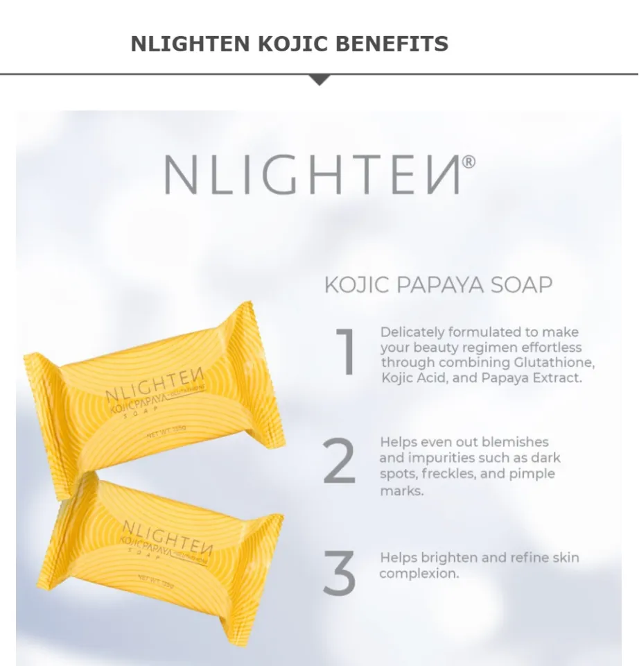 nlighten kojic papaya with glutathione ingredients NWORLD Soap, 135g for Anti -Acne/Pimples Anti spot toner