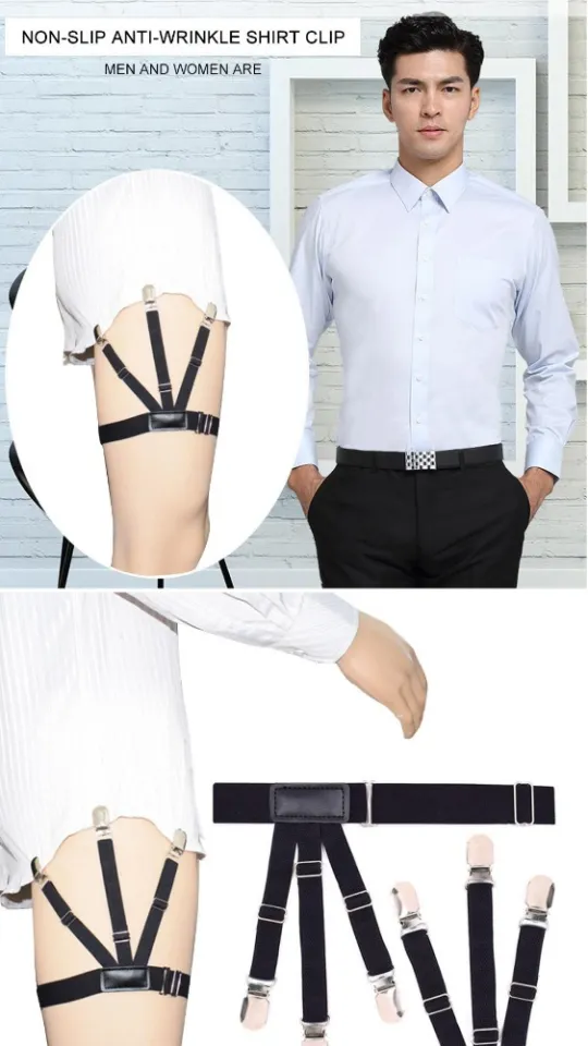 Men Shirt Stay Holder Elastic Garter Belt Suspender Locking Clamp No-slip 1  Pair