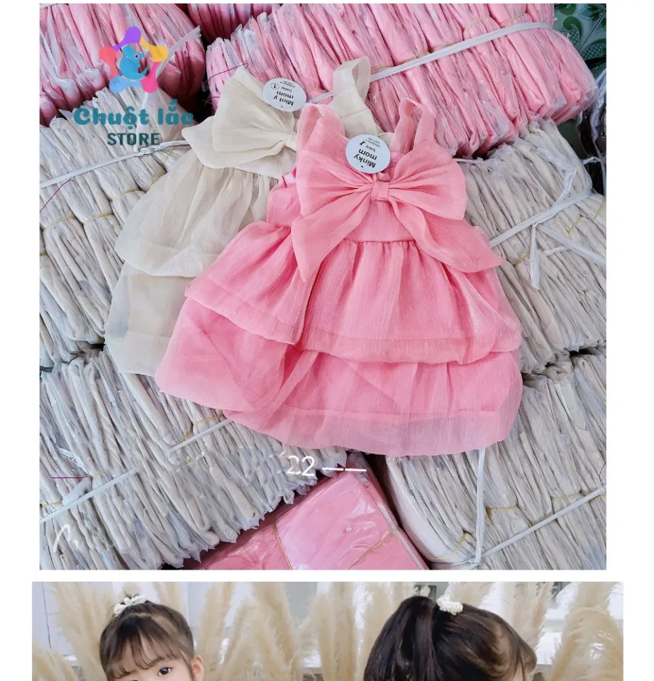 Mua Váy đầm công chúa thiết kế cho bé gái 2 dây mix nơ xinh xắn thướt tha -  Mẹ Tê Tê - Hồng cam,size 4 (15-16kg ) tại Váy công chúa