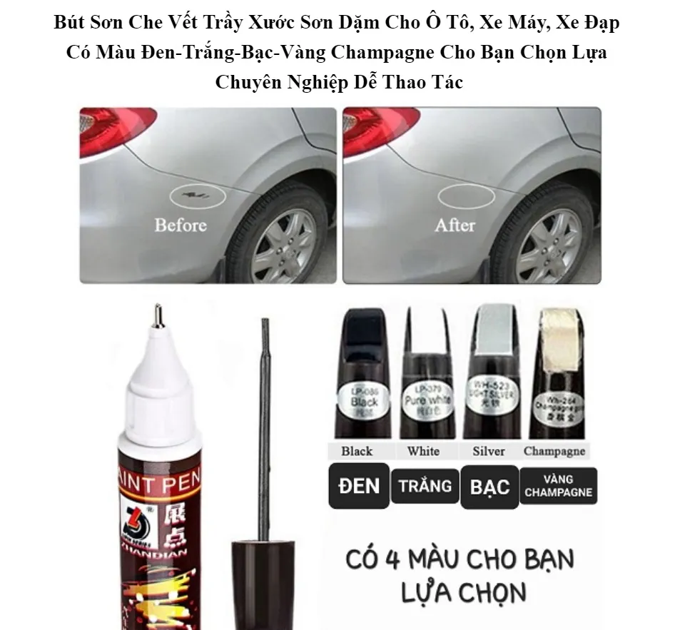 Bút Sơn Che Vết Trầy Xước Sơn Dặm Cho Ô Tô Xe Máy Xe Đạp Có Màu