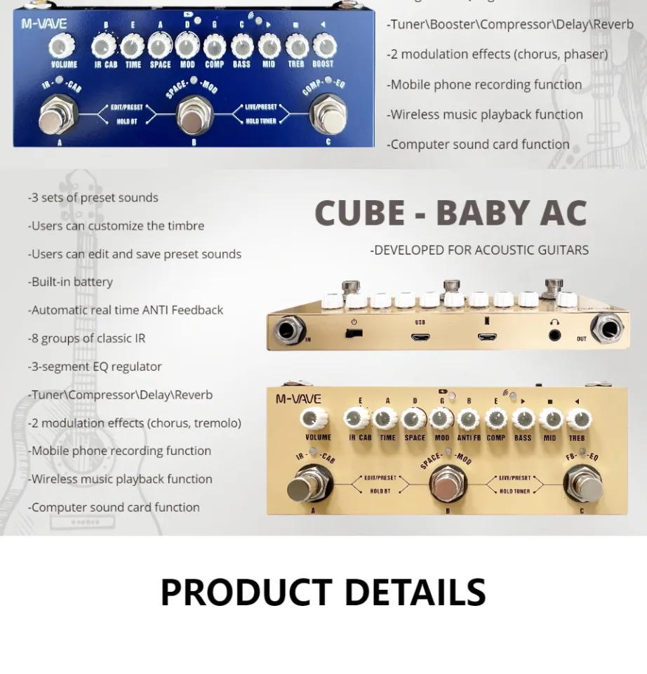 M-vave Cube BABY AC Rechargeable Multi Effects Pedal For Electric Acoustic Guitar Recording Audio Interface Function