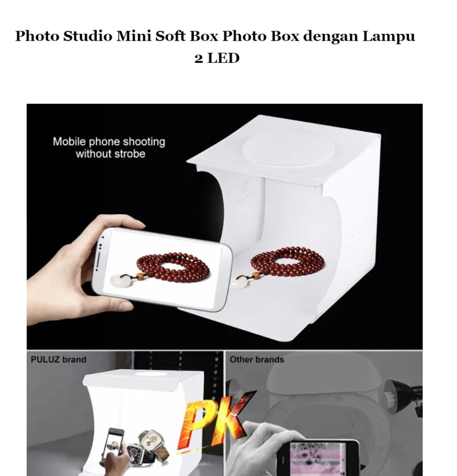 Photo Studio Mini Soft Box dengan Lampu LED 20 x 20 x 20 cm Portable  Background Alas Fotografi