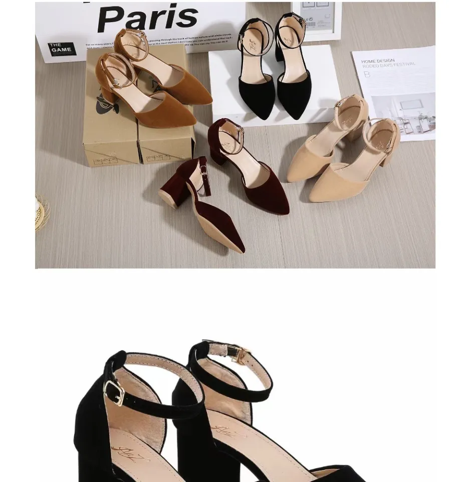NEW Inch Korean Fashion Pointed Toe Closed Toe Suede Block Heel