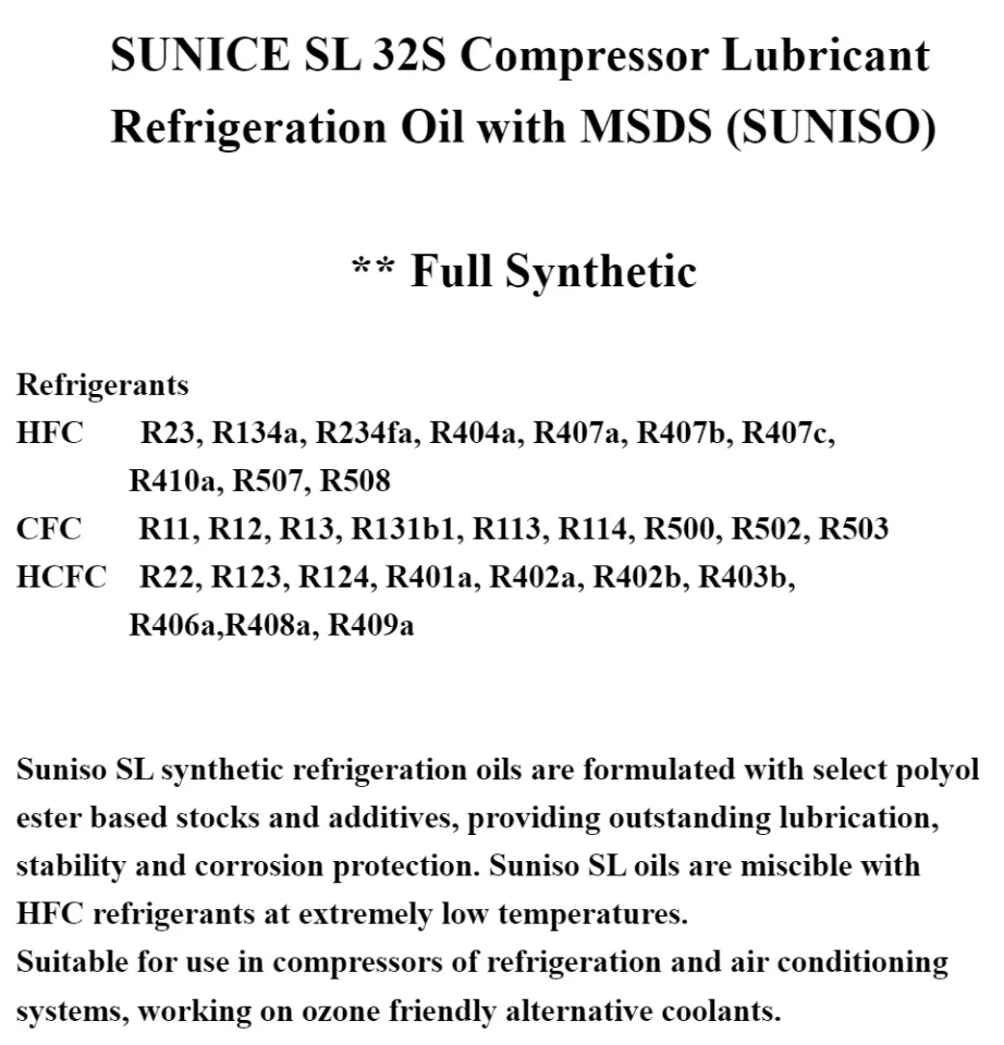 SUNICE SL 32S Compressor Refrigeration Oil 1 Liter SUNISO