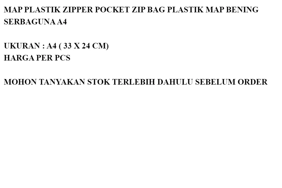Jual ZIPPER POCKET ZIP BAG PLASTIK MAP SERBAGUNA A4 SLETING MULTI