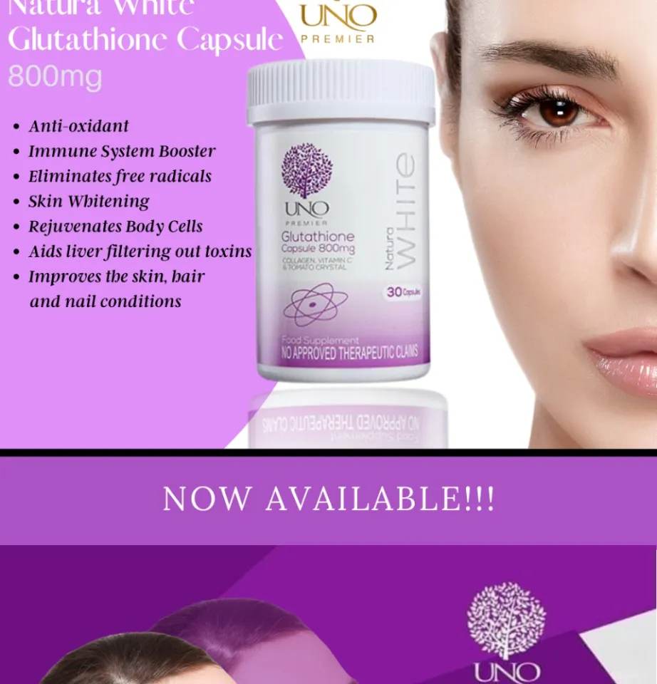 LUXURY VHEAUTY] UNO Premier Natura White Glutathione Capsule 800mg with  Collagen Vitamin C & Tomato Crystal Antioxidant Immune System Booster Skin  Whitening Body Rejuvenation Capsules - Lazada
