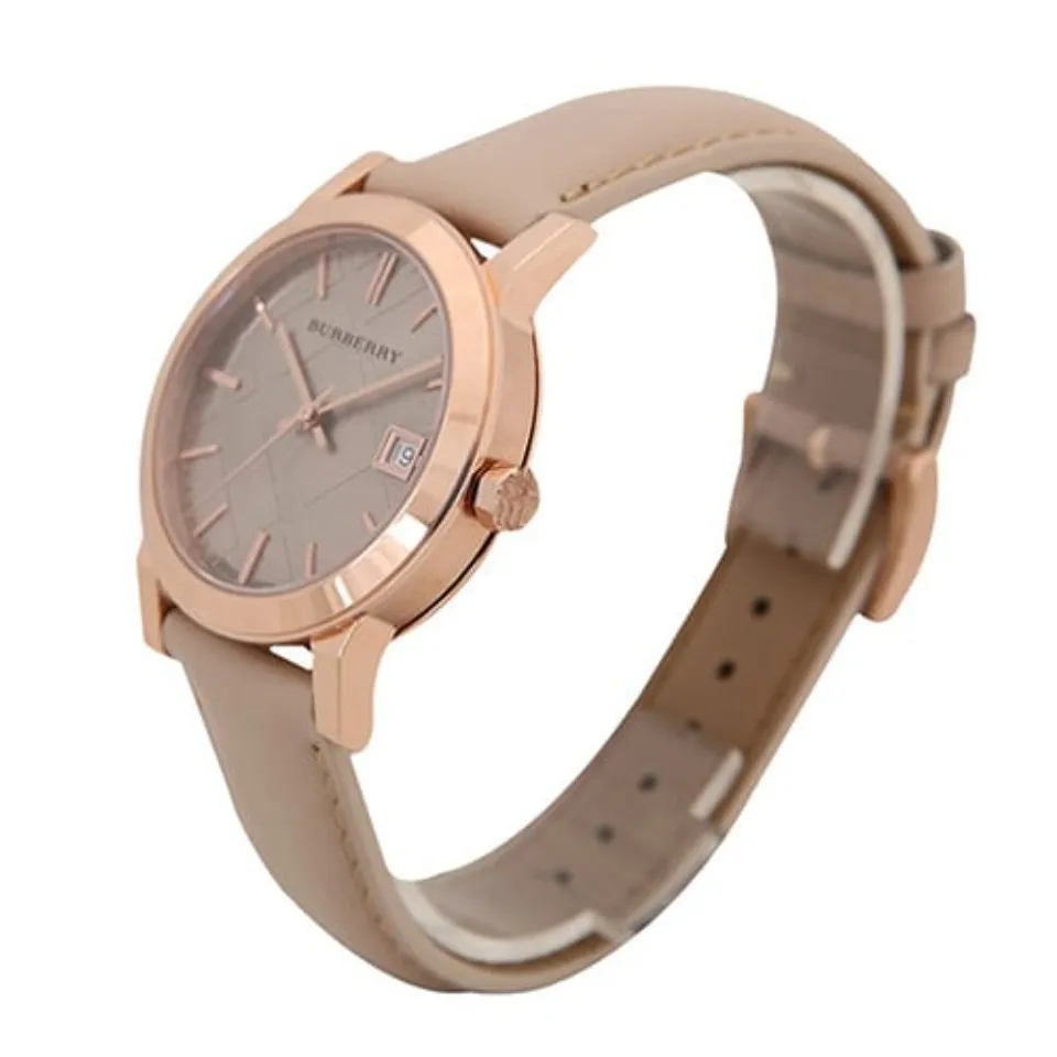 Burberry women's bu9109 beige deals leather strap watch