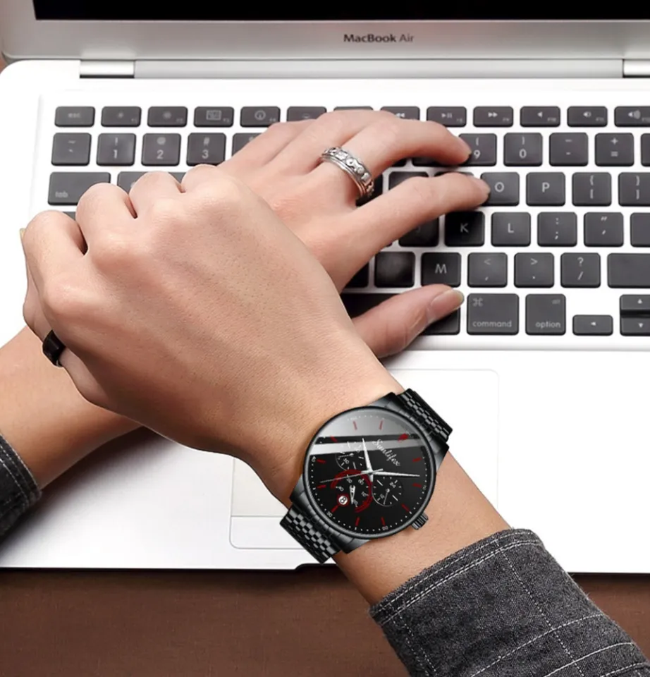 SUNLIFEX Jam Tangan Pria Tampilkan Tanggal Bisnis Klasik Anti Air