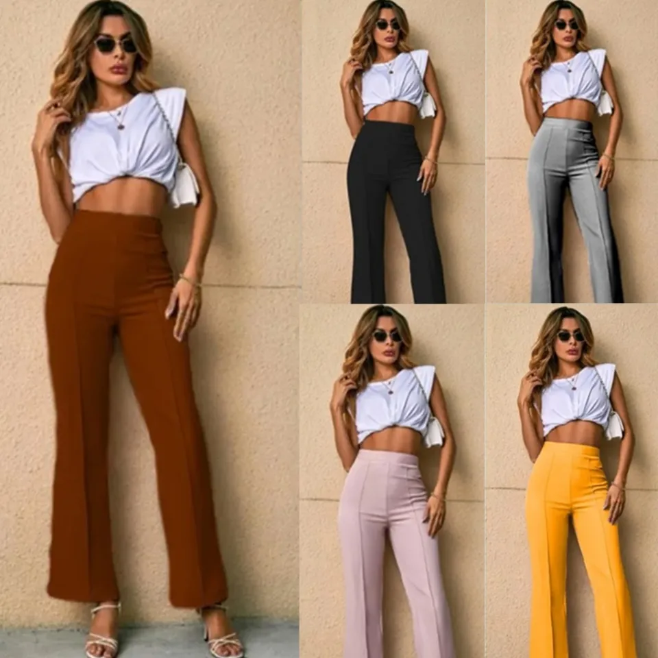 Formal high waist pants for women stretchable wide leg pants for