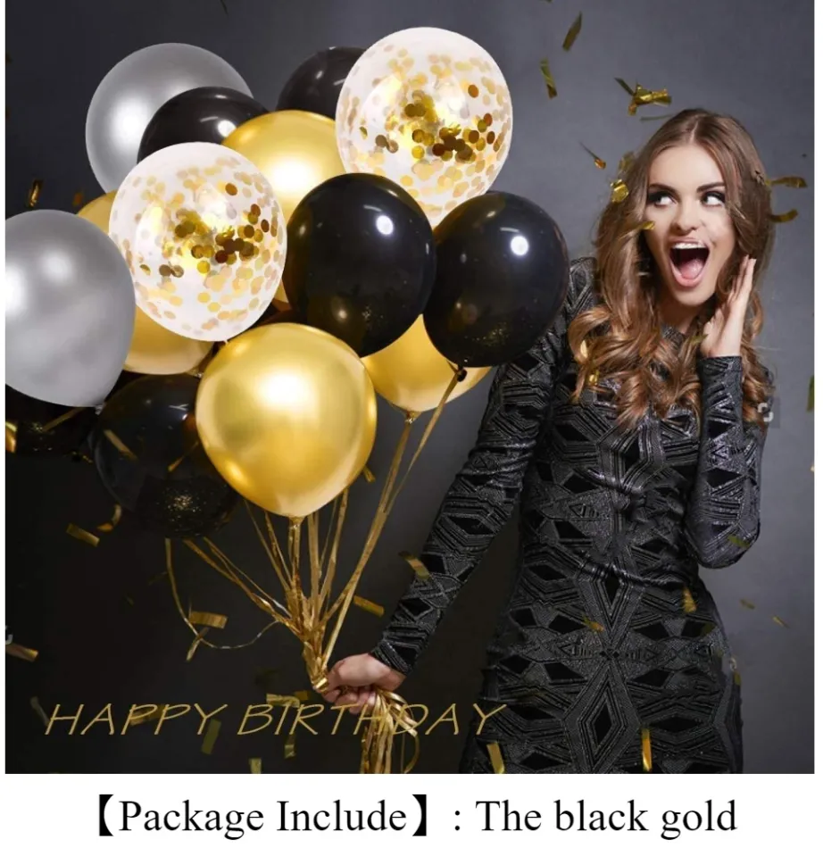 Kiena Black Gold Birthday Decorations for Men Women,38pcs Black