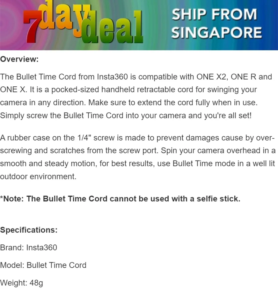 Insta360 Bullet Time Cord Lazada Singapore