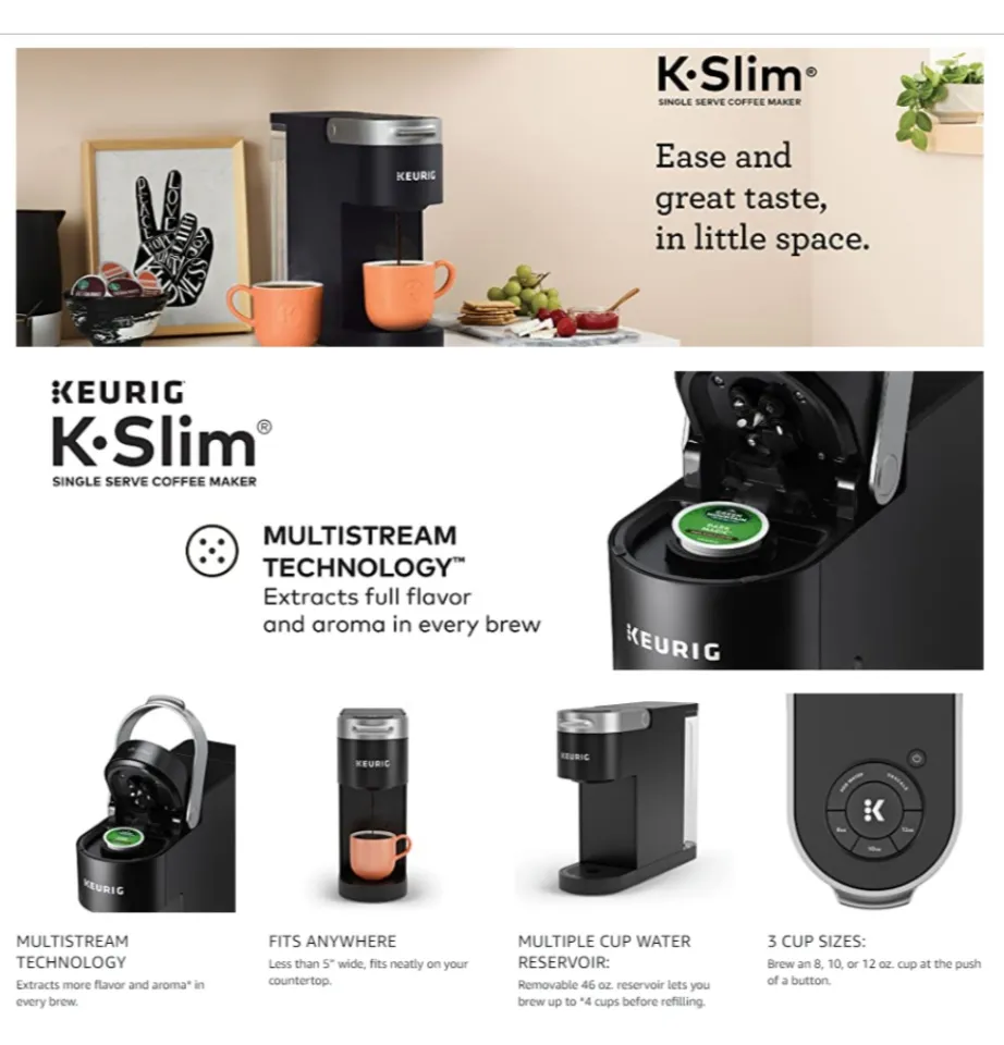 Keurig K-Slim Coffee Maker, Single Serve K-Cup Pod Coffee Brewer, 8 to 12  oz Brew Sizes, Black