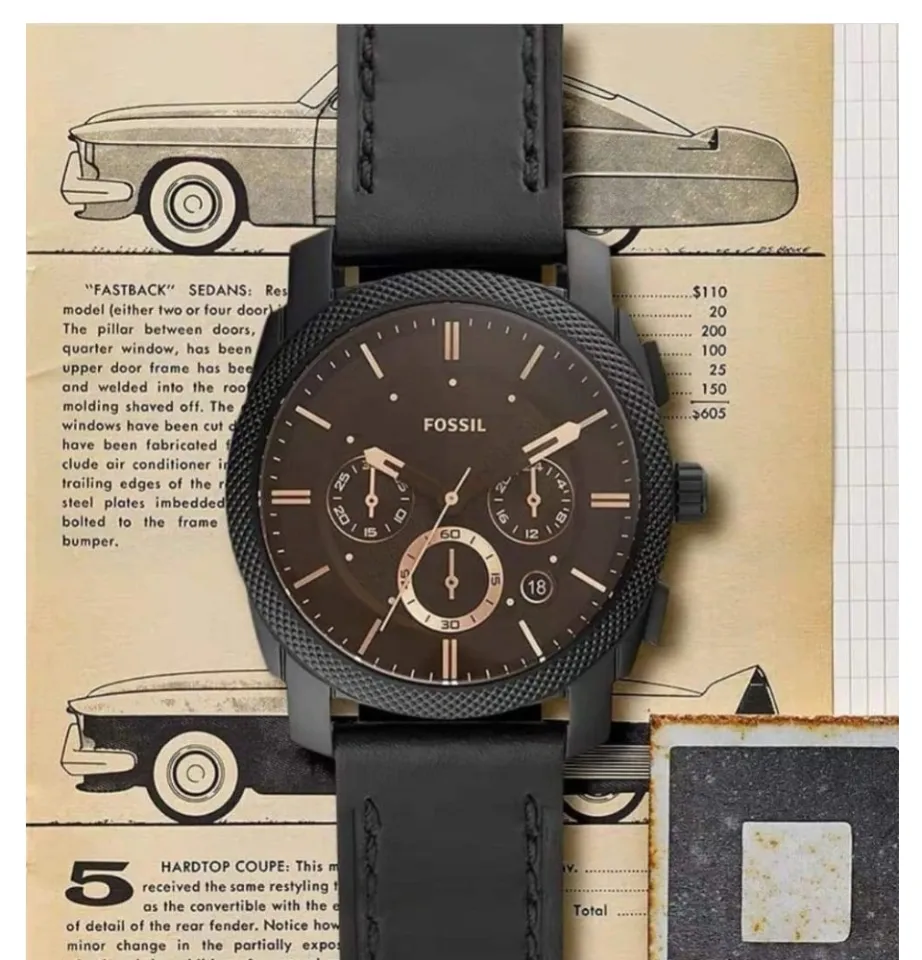 Authentic Original Fossil Mens Machine Chonograph Black Leather Watch FS5586 Jam Tangan Lelaki Lazada