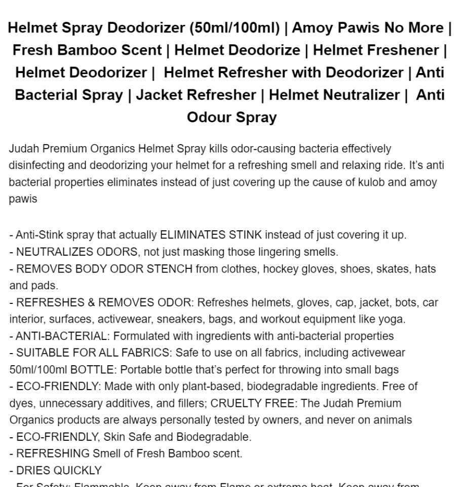 Helmet Fresher Spray (50ml/100ml) Helmet Cleaner and Deodorizer