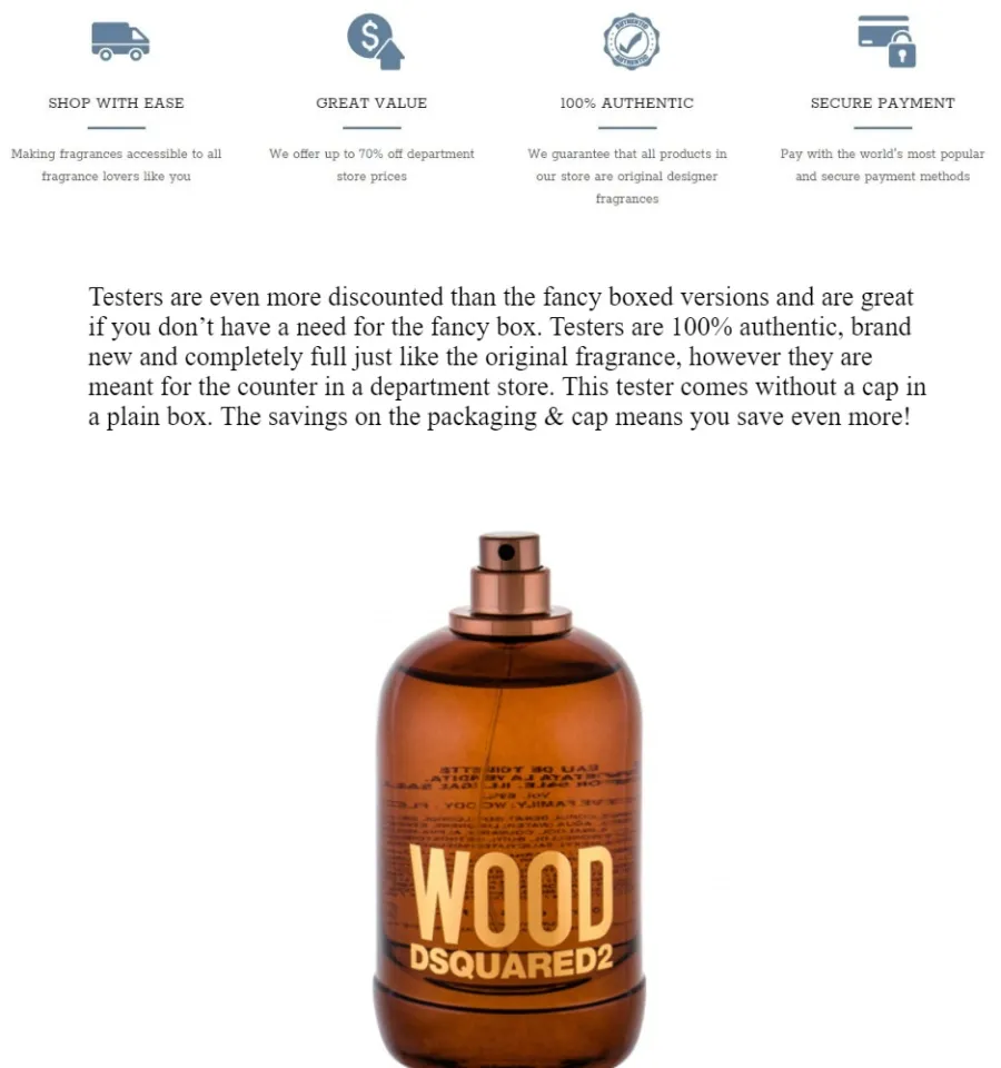 Dsquared2 Wood Pour Homme EDT for Men (100ml Tester) Eau de