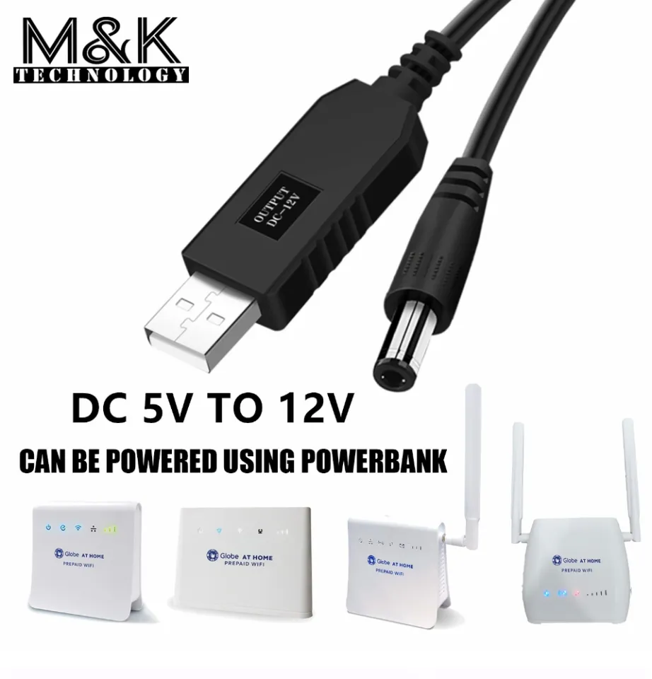 DC 5V to 12V USB Cable WiFi to Powerbank Connector Boost Converter Step-up  Cord for Wifi Router