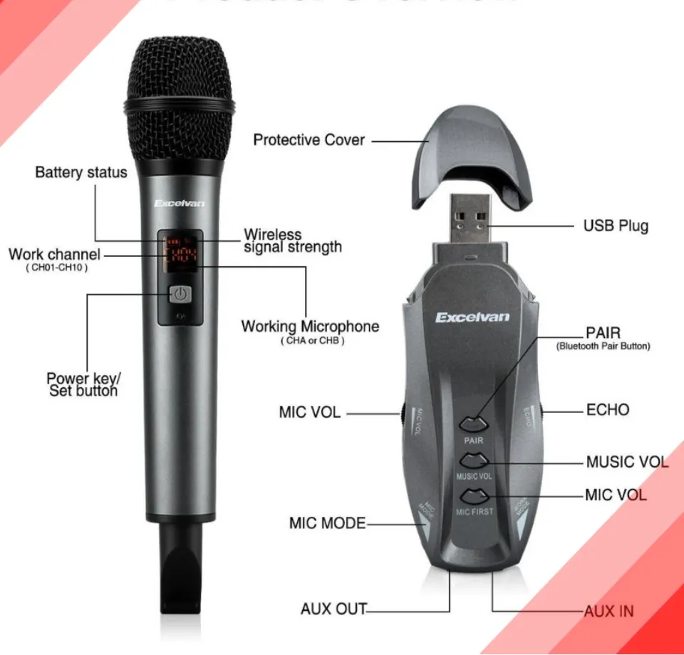 X Kho Micro Karaoke Kh ng D y Excelvan K18V 01 mic VHF l