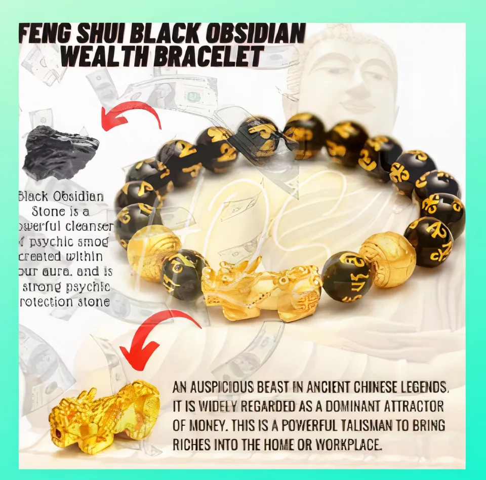 Authentic Feng Shui 2022 Black obsidian Gold Wealth Bracelet