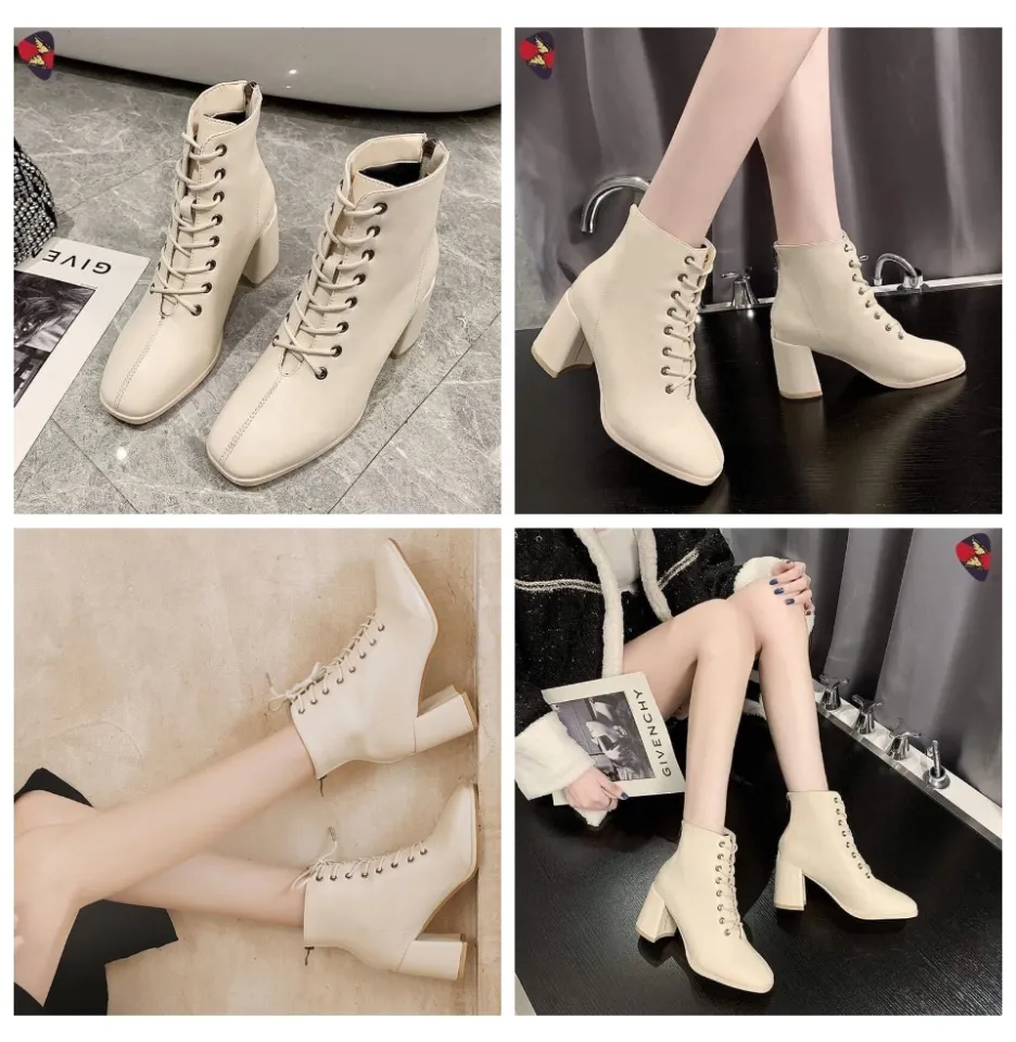 Buy Shuz Touch Ankle Length White Block Heel Boots Online
