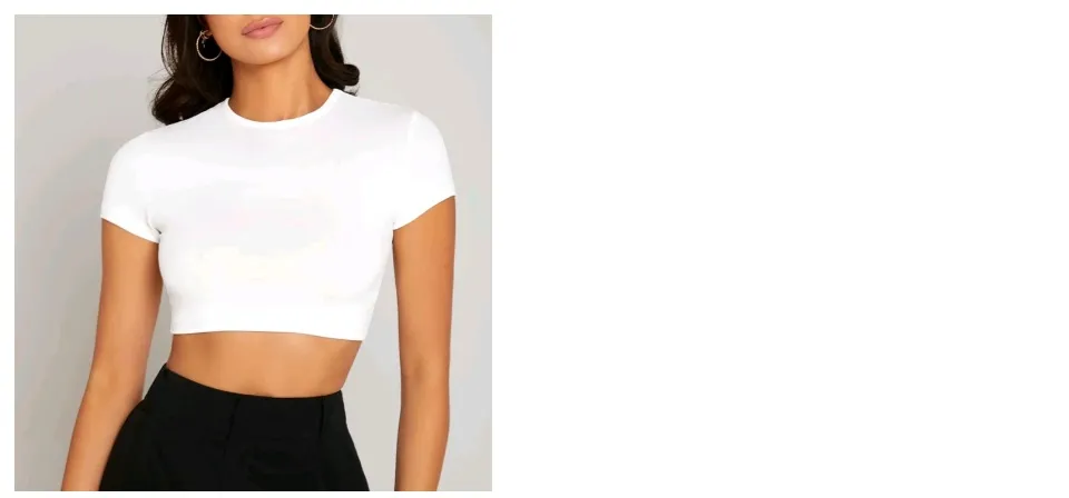 Women Basics Slim Fitted Round Neck Crop Top Shirt White