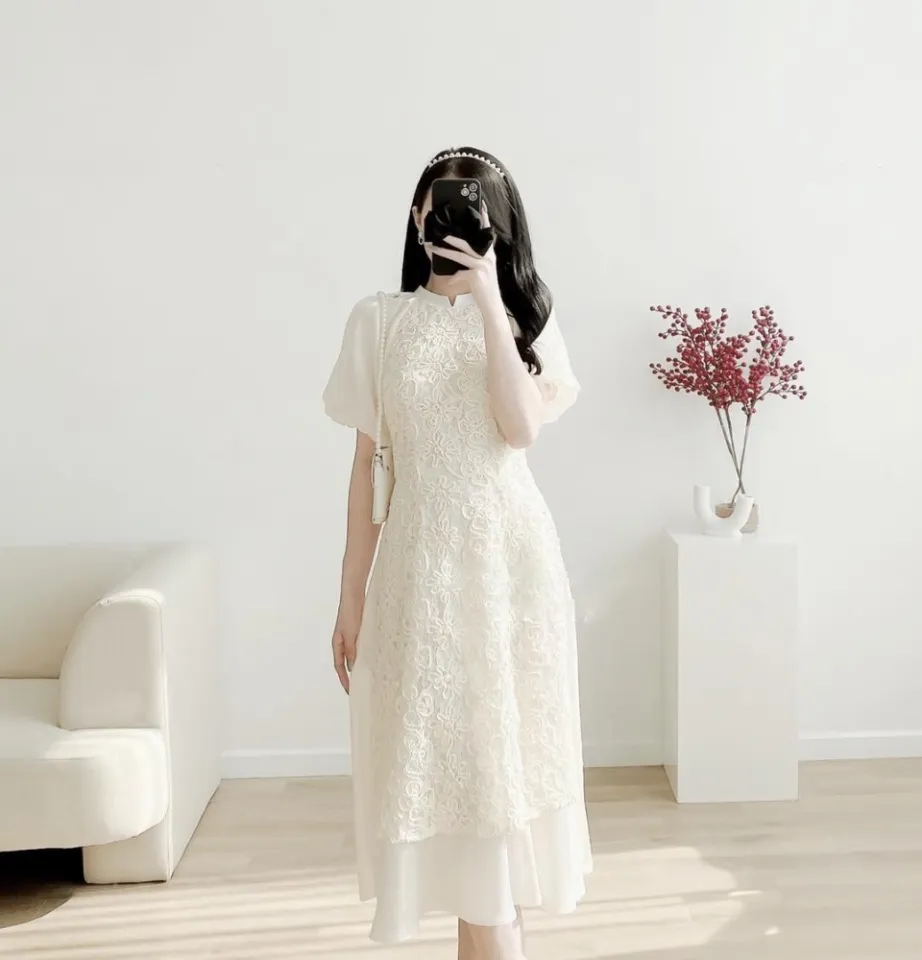Chân váy lưới cách tân nữ_Chaang_May sẵn váy mặc áo dài 3 lớp TUHU xòe đẹp  | Lazada.vn