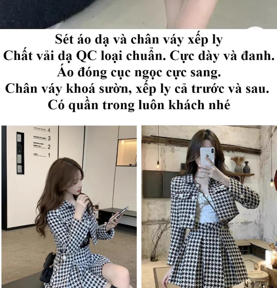 Set Chân Váy Chữ A Kèm Áo Dạ Kim Tuyến SDNFM12 - HLMD