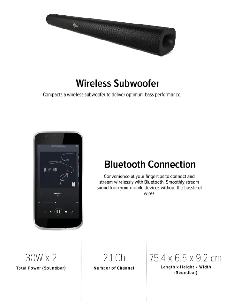 A&s 2.1 bar with wireless store subwoofer 300