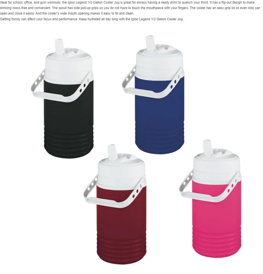 Igloo Legend 1/2 Gallon Cooler Jug (Black) Durable Sports Cooler