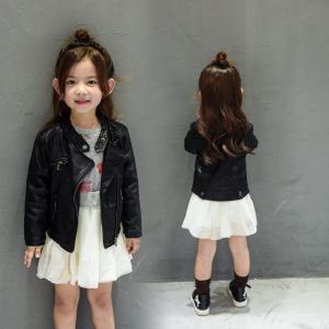 Childrens Motorcycle Leather Jacket Boys Girls Fleece Lined Washed PU Coat Casual Style Spring Autumn Seasonal Wear